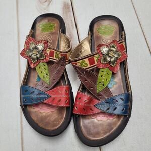 Elite by Corkys Marsh floral leather sandals artsy boho cutout